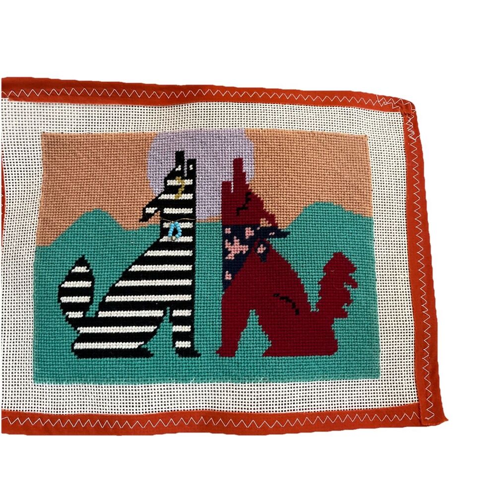 Little Coyote Finished Needlepoint Canvas Beaded Southwestern